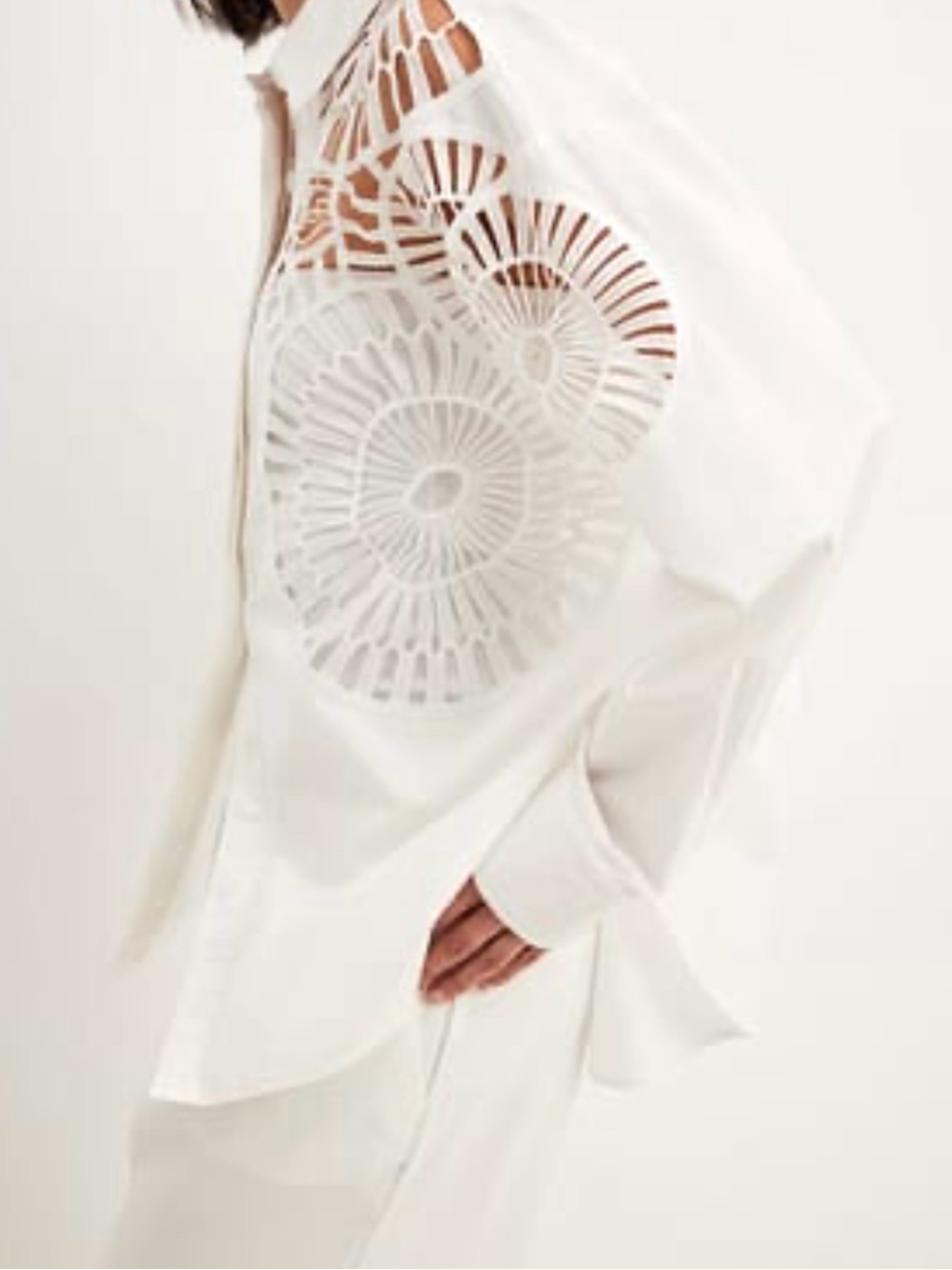 White Cutout Lace-Detail Button-Up Shirt